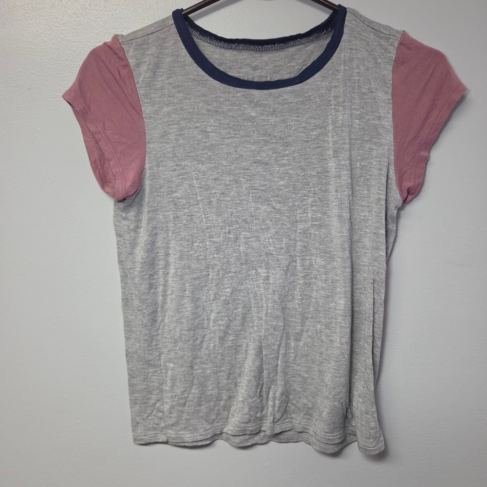 American Eagle Soft Sexy T-Shirt Gray Pink Colorblock Ringer Tee Womens Small